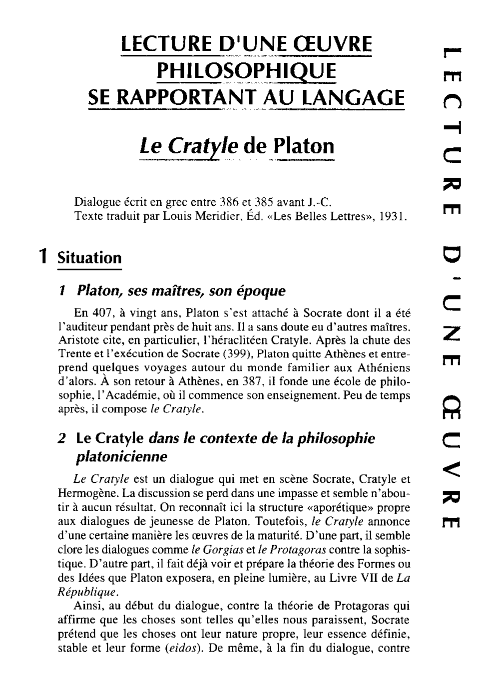 Prévisualisation du document Le Cratyle de Platon (résumé et analyse)