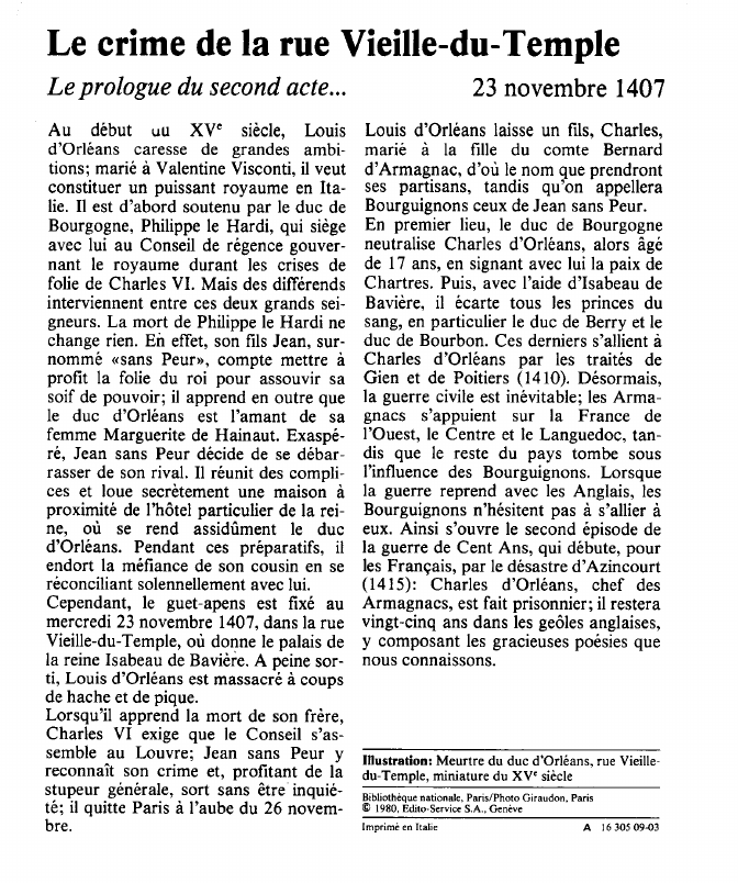 Prévisualisation du document Le crime de la rue Vieille-du-TempleLe prologue du second acte.