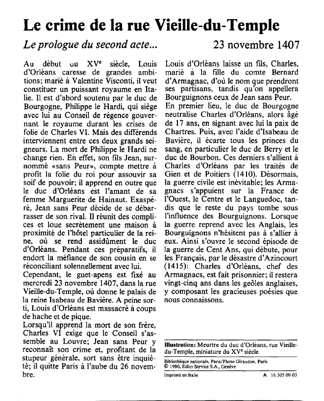 Prévisualisation du document Le crime de la rue Vieille-du-TempleLe prologue du second acte.
