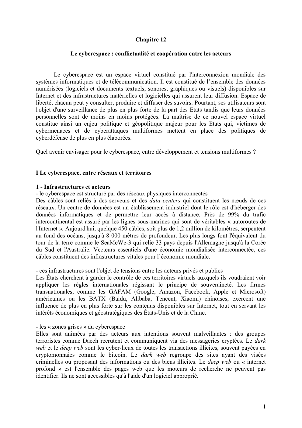 Prévisualisation du document Le cyberespace : conflictualité et coopération entre les acteurs