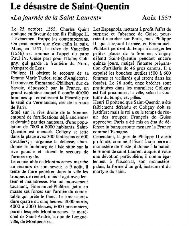 Prévisualisation du document Le désastre de Saint-Quentin«La journée de la Saint-Laurent».