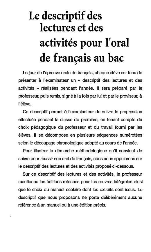 Prévisualisation du document Le descriptif des lectures et des activités pour l'oral de français au bac