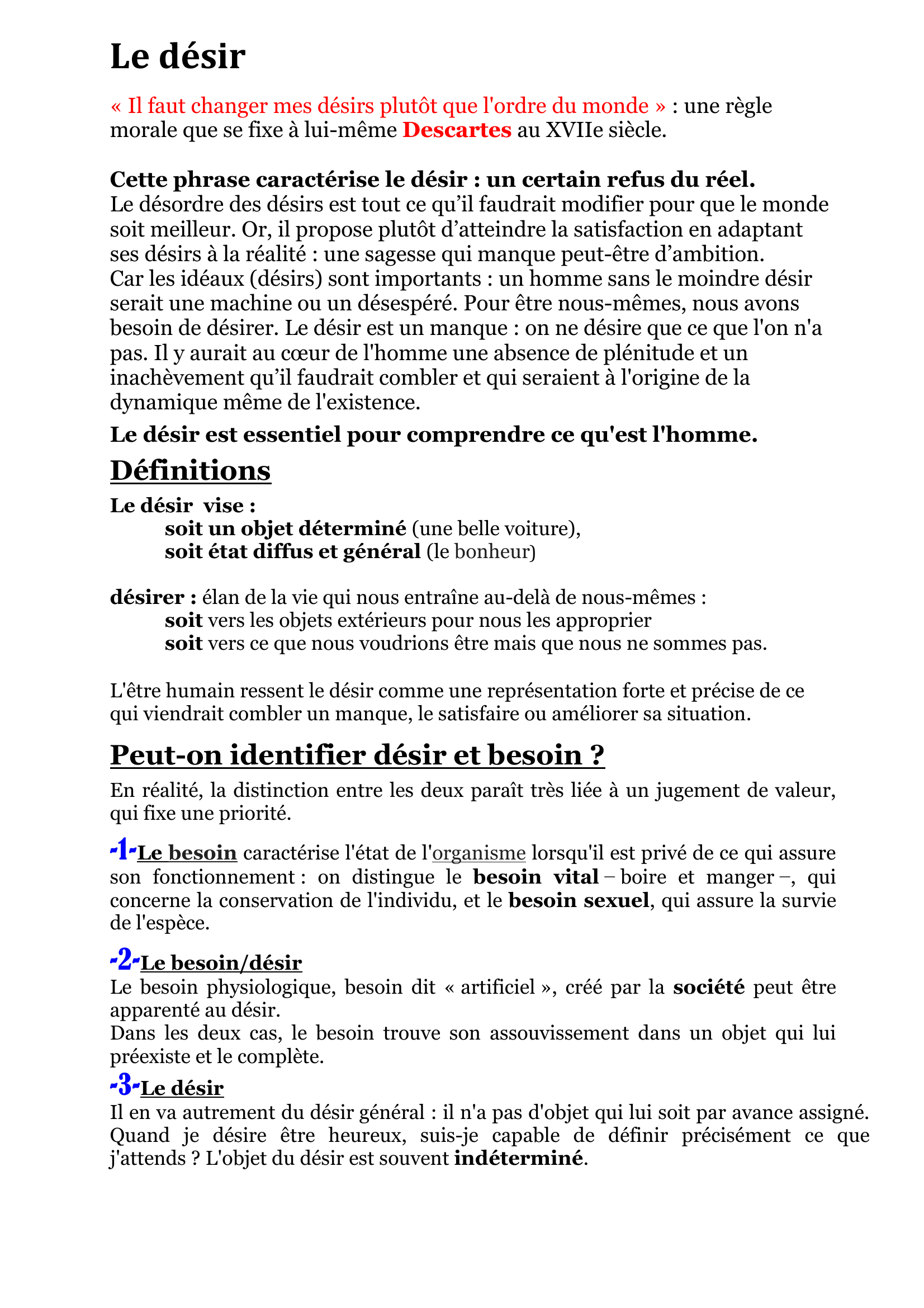 Prévisualisation du document LE DESIR (cours de philosophie)