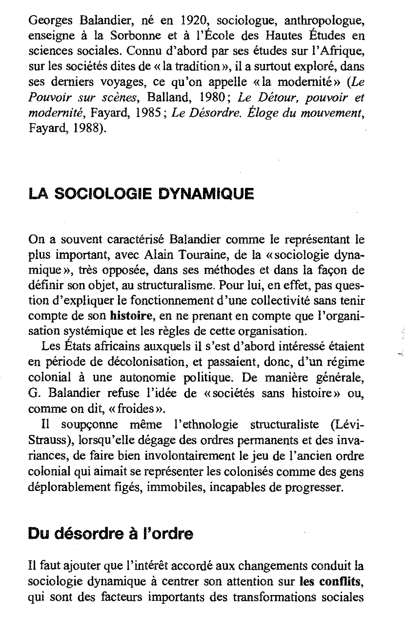 Prévisualisation du document Le Désordre Éloge du mouvement de Georges BALANDIER