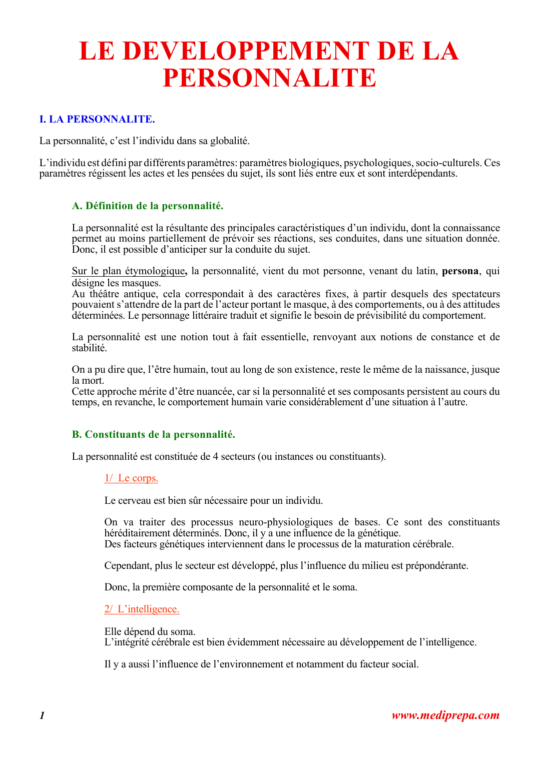 Prévisualisation du document LE DEVELOPPEMENT DE LAPERSONNALITEI.