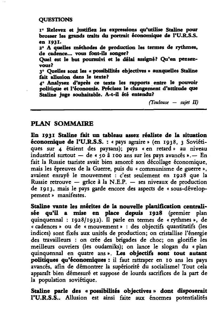 Prévisualisation du document Le développement économique de l'U.R.S.S. en 1931 (commentaire de texte)