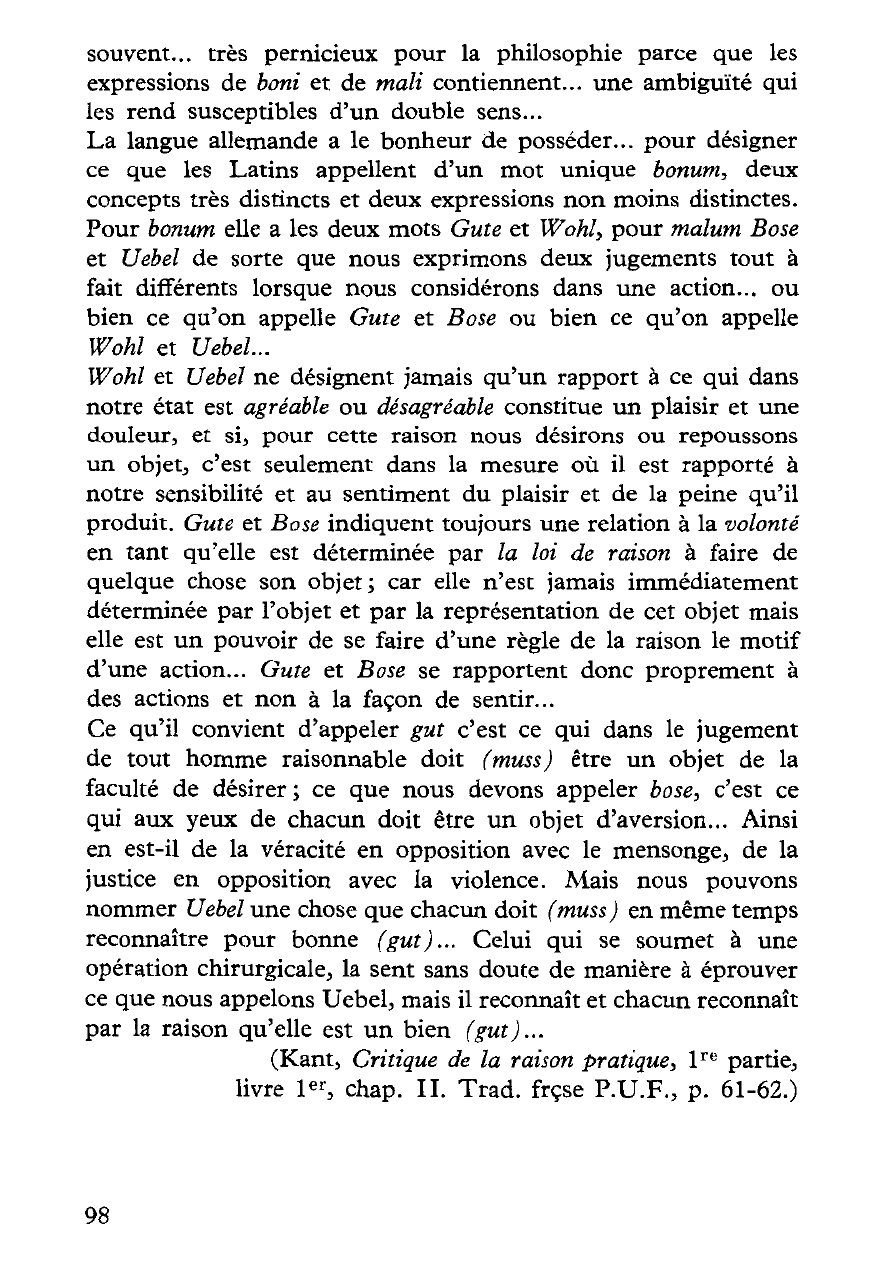 Prévisualisation du document LE DEVOIR ET LE BONHEUR (Kant, Critique de la raison pratique, ire partie, livre 1er, chap. II. Trad. frçse P.U.F., p. 61-62.)