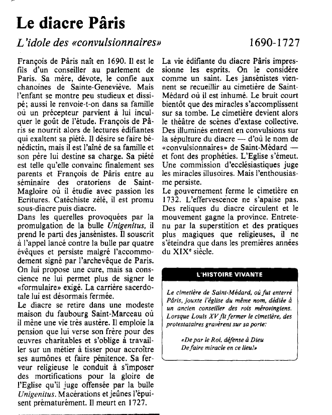 Prévisualisation du document Le diacre PârisL'idole des «convulsionnaires».