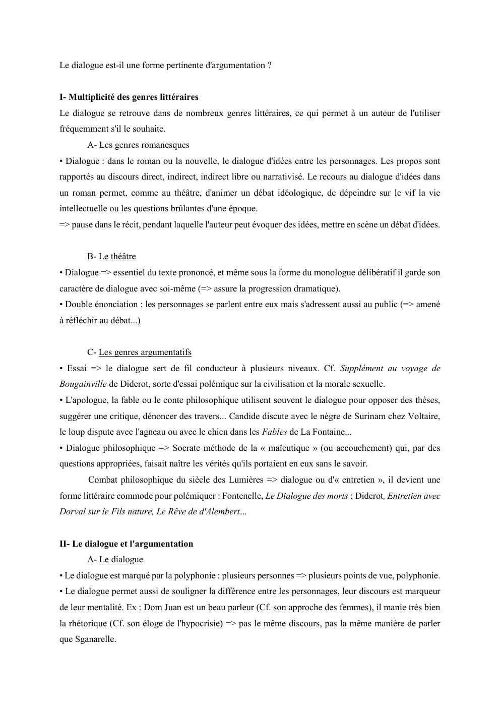 Prévisualisation du document Le dialogue est-il une forme pertinente d'argumentation ?

I- Multiplicité des genres littéraires
Le dialogue se retrouve dans de nombreux...