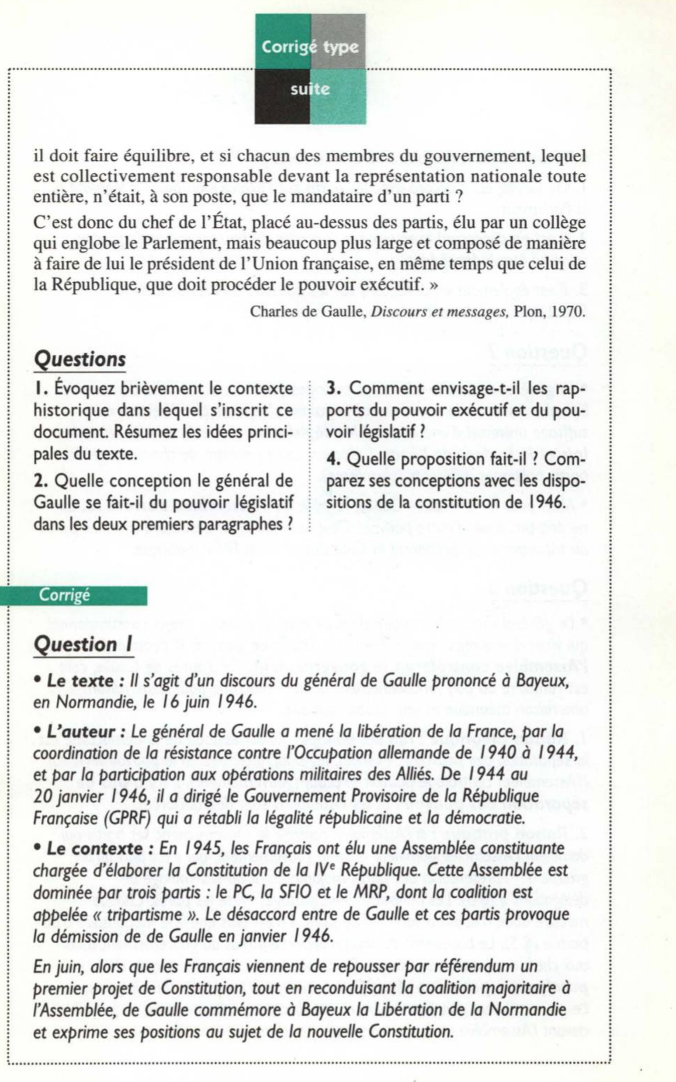 Prévisualisation du document Le discours de Bayeux du général de Gaulle, 16 juin 1946. Etude de document.