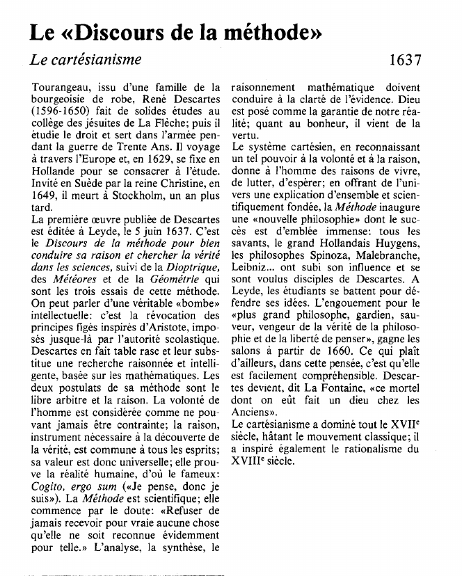 Prévisualisation du document Le «Discours de la méthode»Le cartésianisme.
