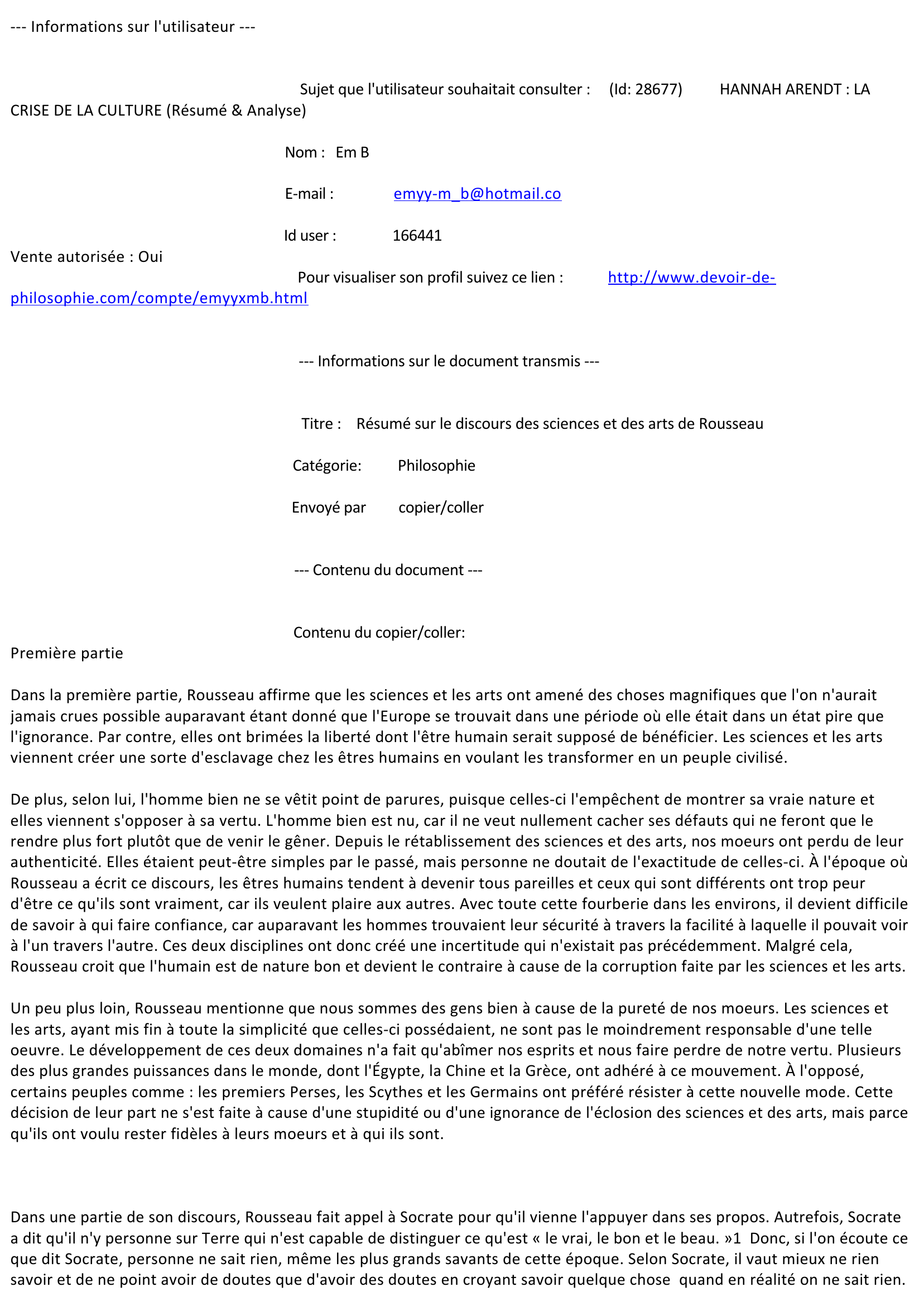 Prévisualisation du document Le Discours sur les sciences et les arts - Rousseau