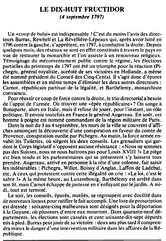Prévisualisation du document LE DIX-HUIT FRUCTIDOR(4 septembre 1797) - HISTOIRE.
