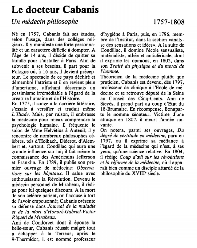 Prévisualisation du document Le docteur CabanisUn médecin philosophe.