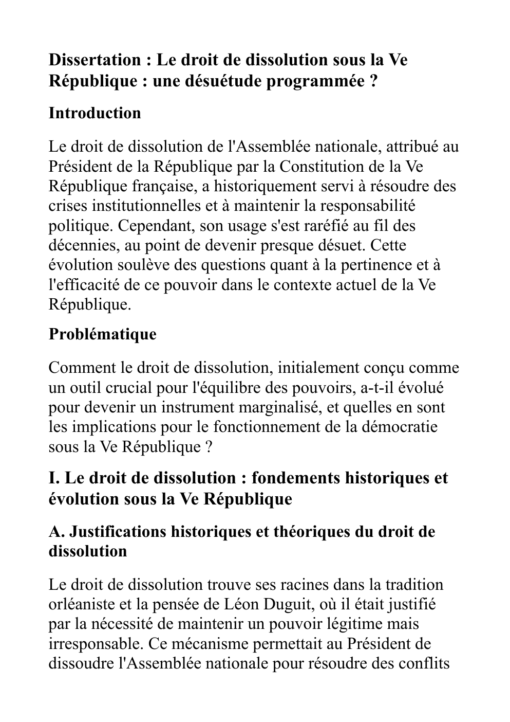 Prévisualisation du document Le droit de dissolution sous la Ve République : une désuétude programmée ?