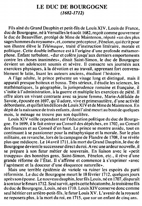 Prévisualisation du document LE DUC DE BOURGOGNE(1682-1712) - BIOGRAPHIE.