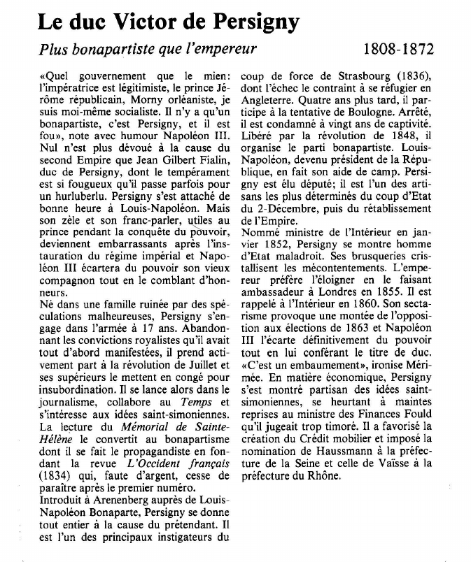 Prévisualisation du document Le duc Victor de PersignyPlus bonapartiste que l'empereur.