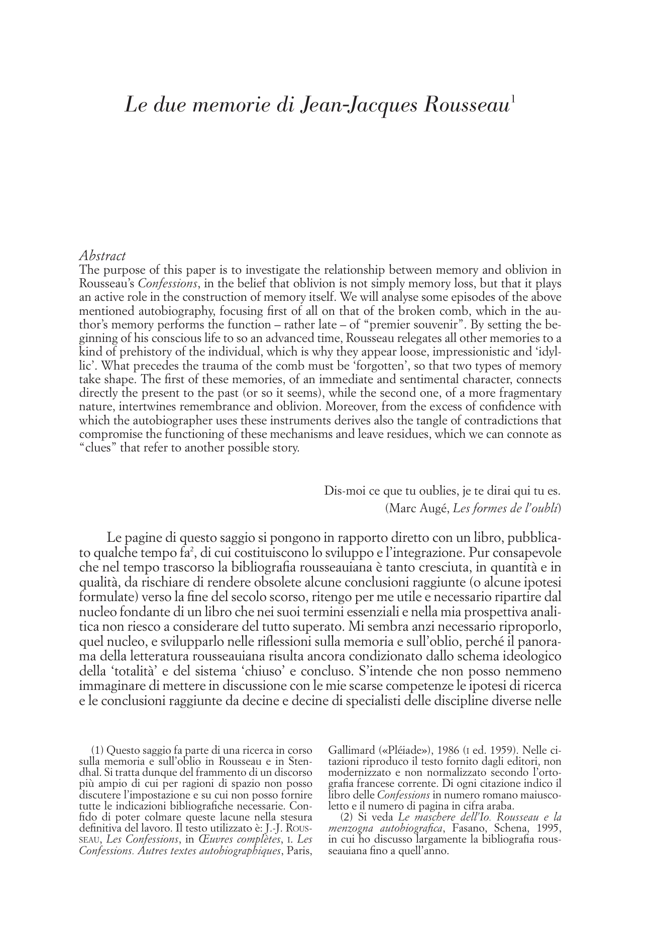 Prévisualisation du document Le due memorie di Jean-Jacques Rousseau