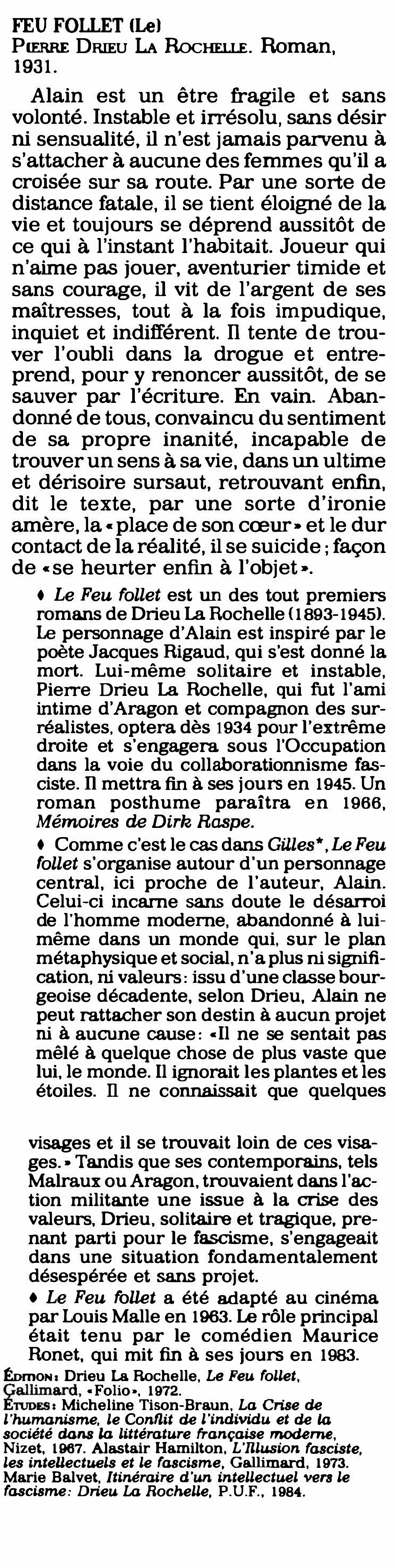 Prévisualisation du document 	Le Feu Follet de Drieu La Rochelle (Résumé & Analyse)