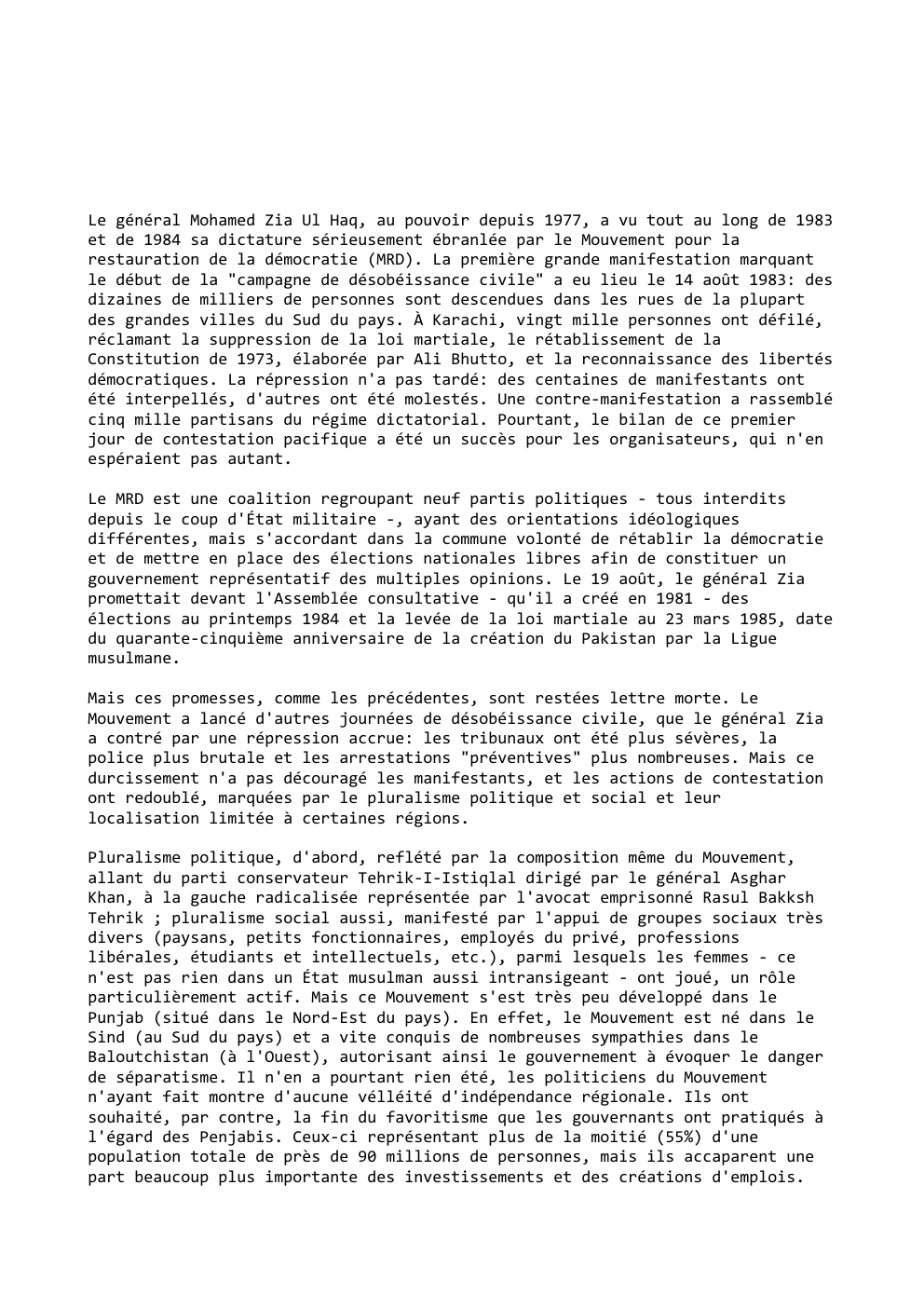 Prévisualisation du document Le général Mohamed Zia Ul Haq, au pouvoir depuis 1977, a vu tout au long de 1983
et de 1984...