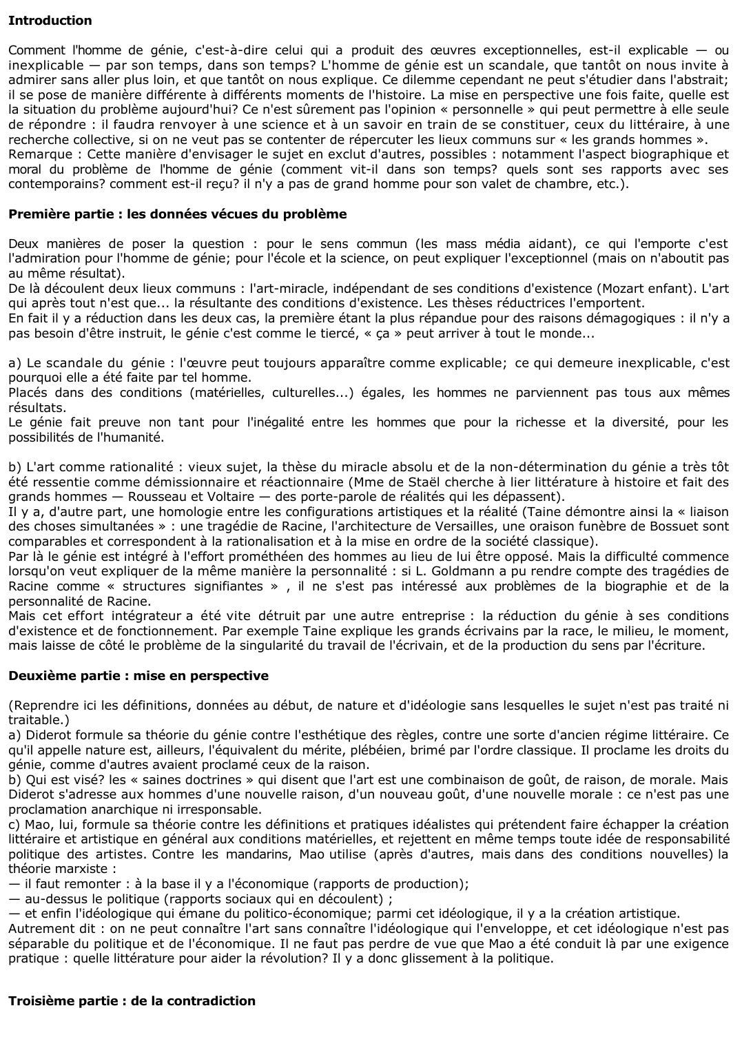 Prévisualisation du document 	Le génie créateur est-il un pur don de la nature (Diderot) ou le reflet, sur le plan idéologique, de la politique et de l'économie d'une société (Mao Tsé-Toung) ?