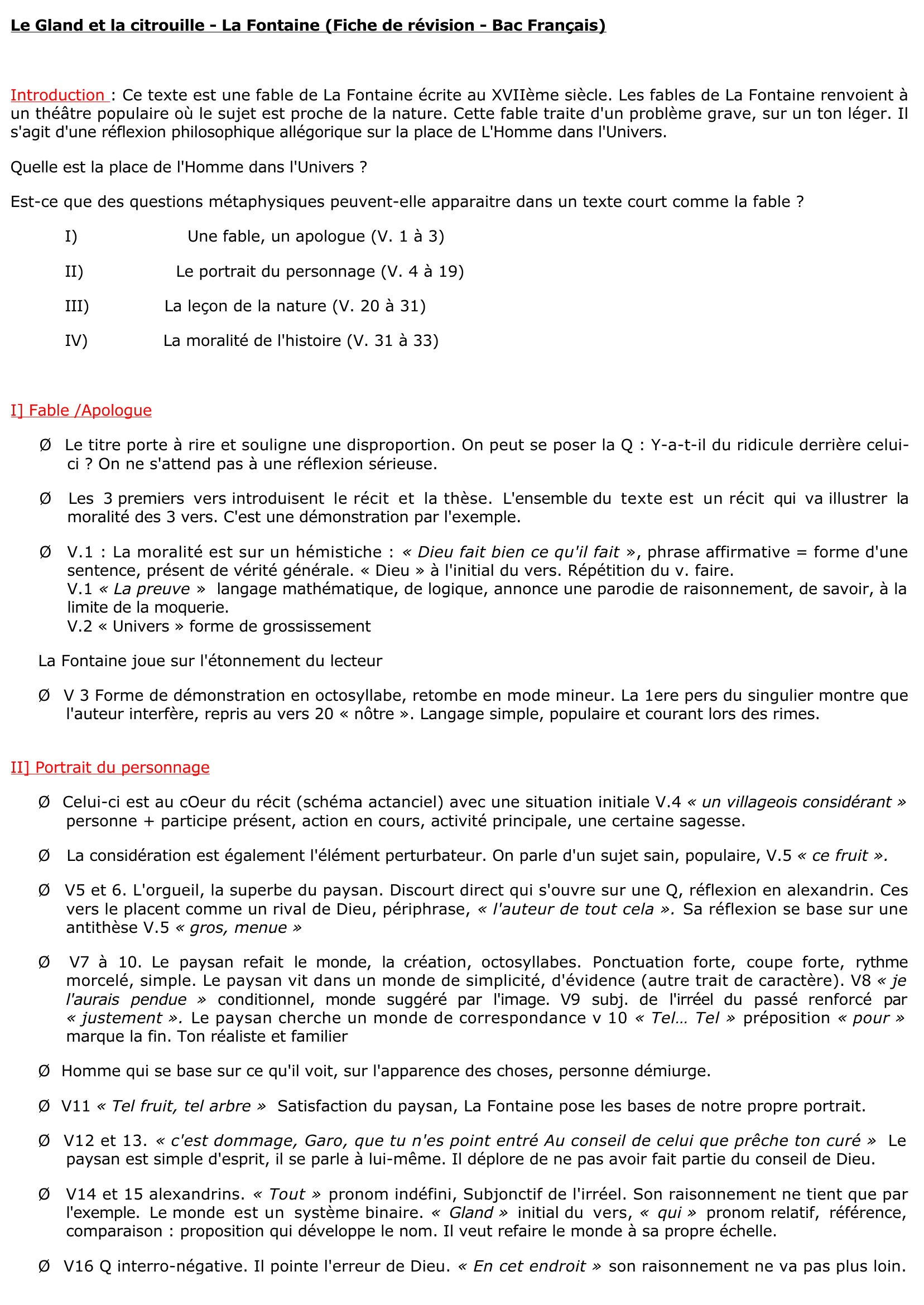 Prévisualisation du document Le Gland et la citrouille - La Fontaine (Fiche de révision - Bac Français)