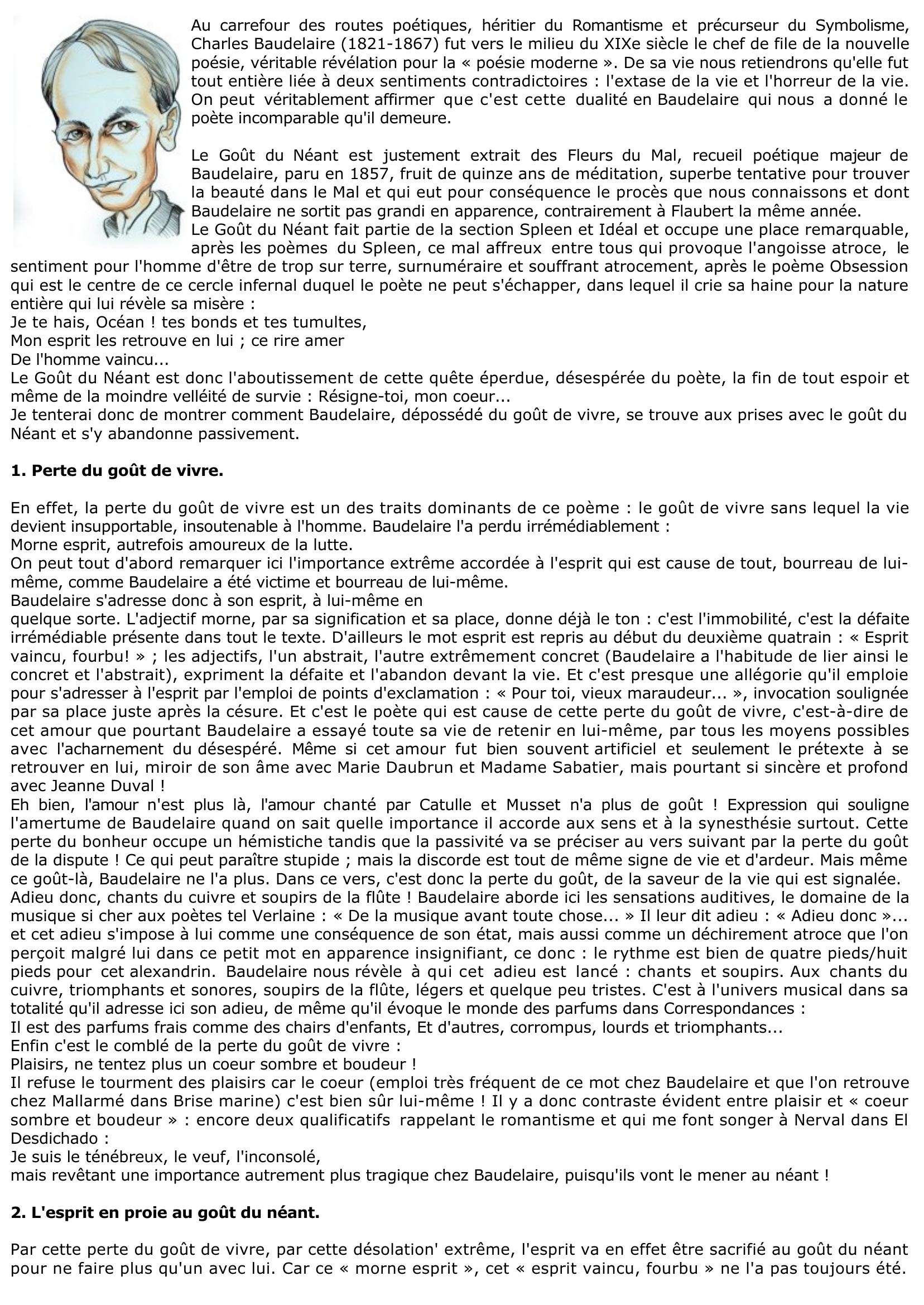 Prévisualisation du document LE GOÛT DU NÉANT DE BAUDELAIRE (lecture analytique et commentaire composé)