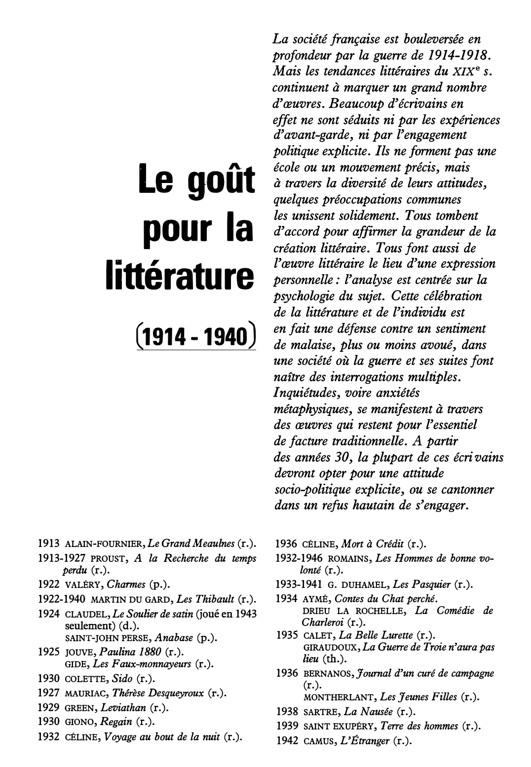 Prévisualisation du document Le goût pour la littérature (1914 -1940)