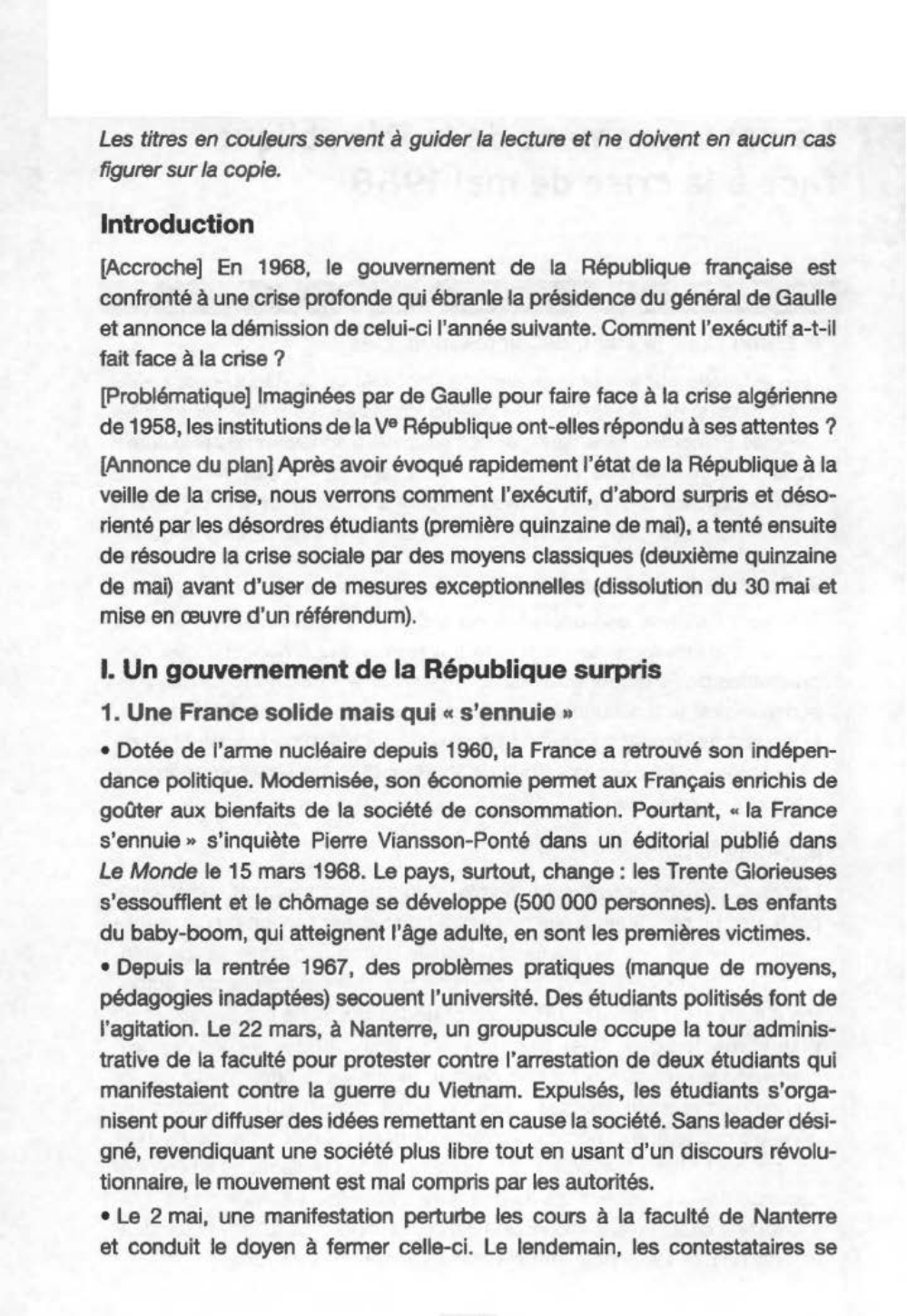 Prévisualisation du document Le gouvernement de la République face à la crise de mai 1968 (histoire)