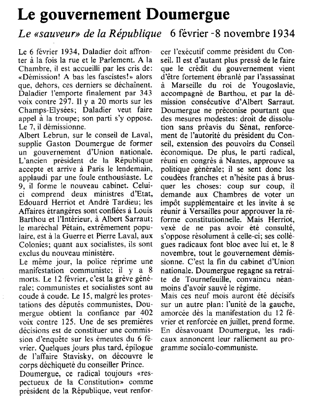 Prévisualisation du document Le gouvernement DoumergueLe «sauveur» de la République.