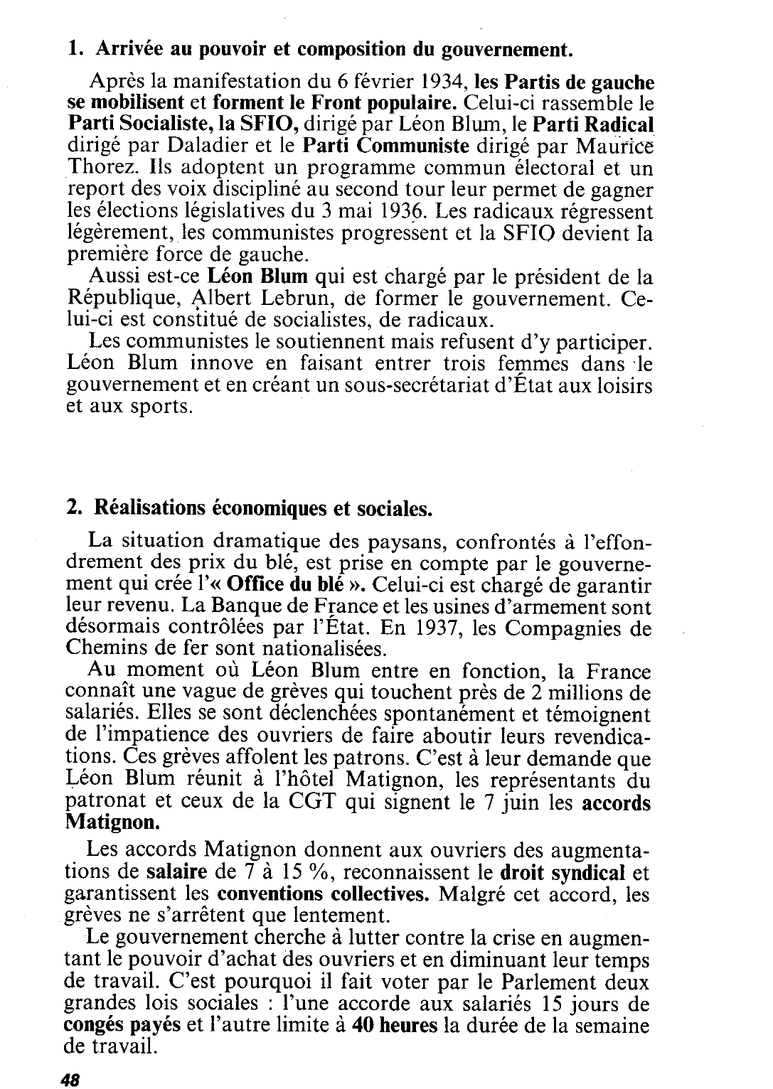 Prévisualisation du document Le gouvernement du Front populaire et ses réalisations en France (1936-1938) - Histoire