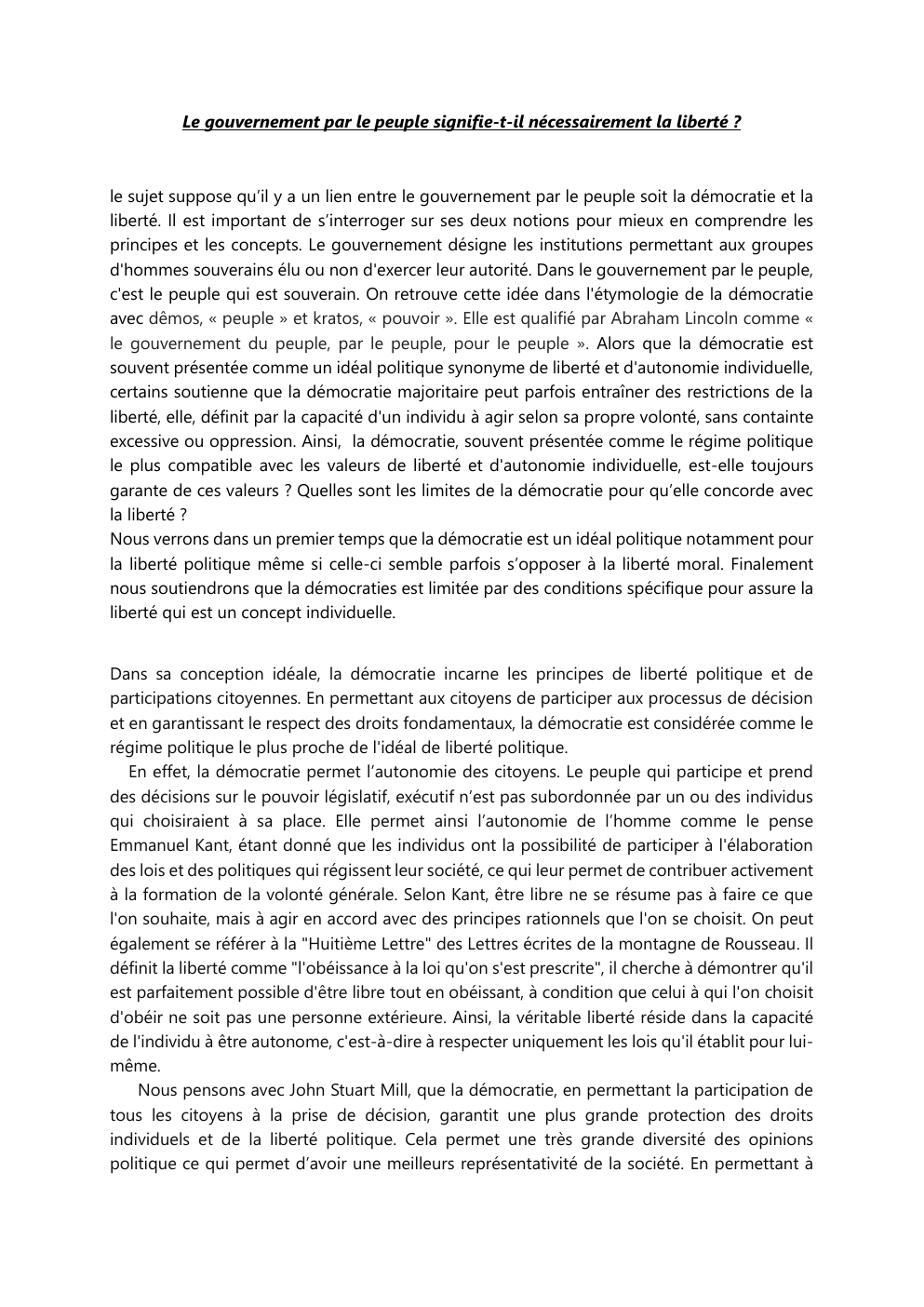 Prévisualisation du document Le gouvernement par le peuple signifie-t-il nécessairement la liberté ?