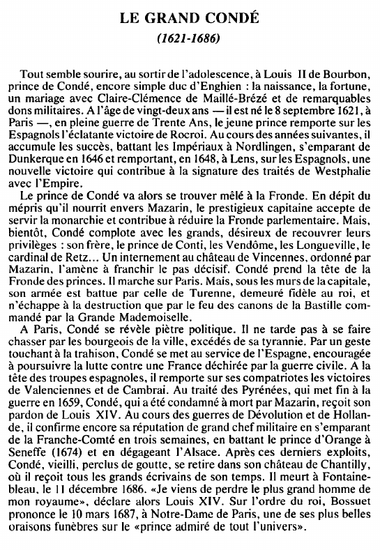 Prévisualisation du document LE GRAND CONDÉ(1621-1686) - BIOGRAPHIE.
