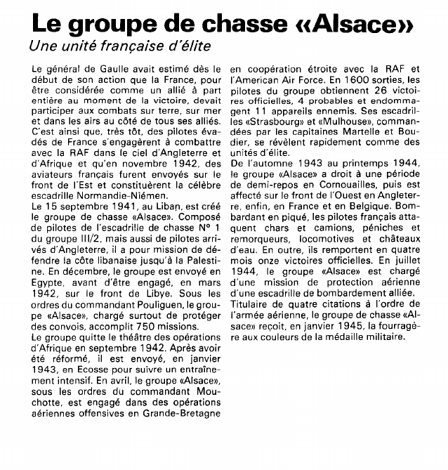 Prévisualisation du document Le groupe de chasse «Alsace»:Une unité française d'élite (histoire de la seconde guerre mondiale).