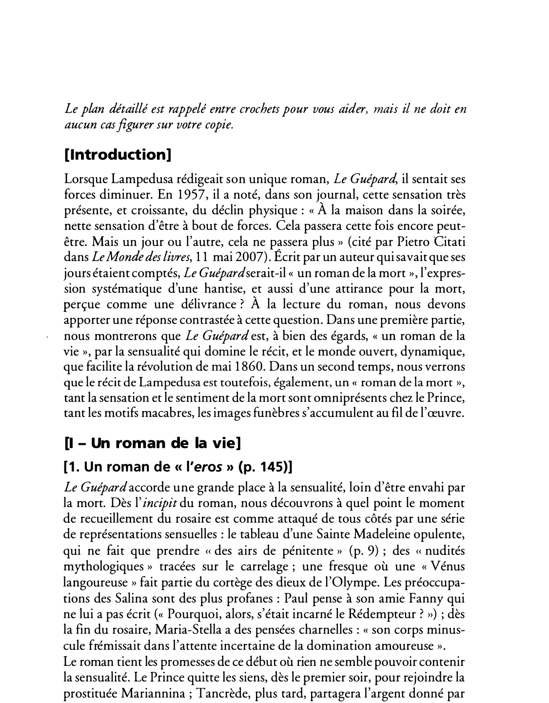 Prévisualisation du document Le Guépard de Lampedusa est-il un roman de la mort ?