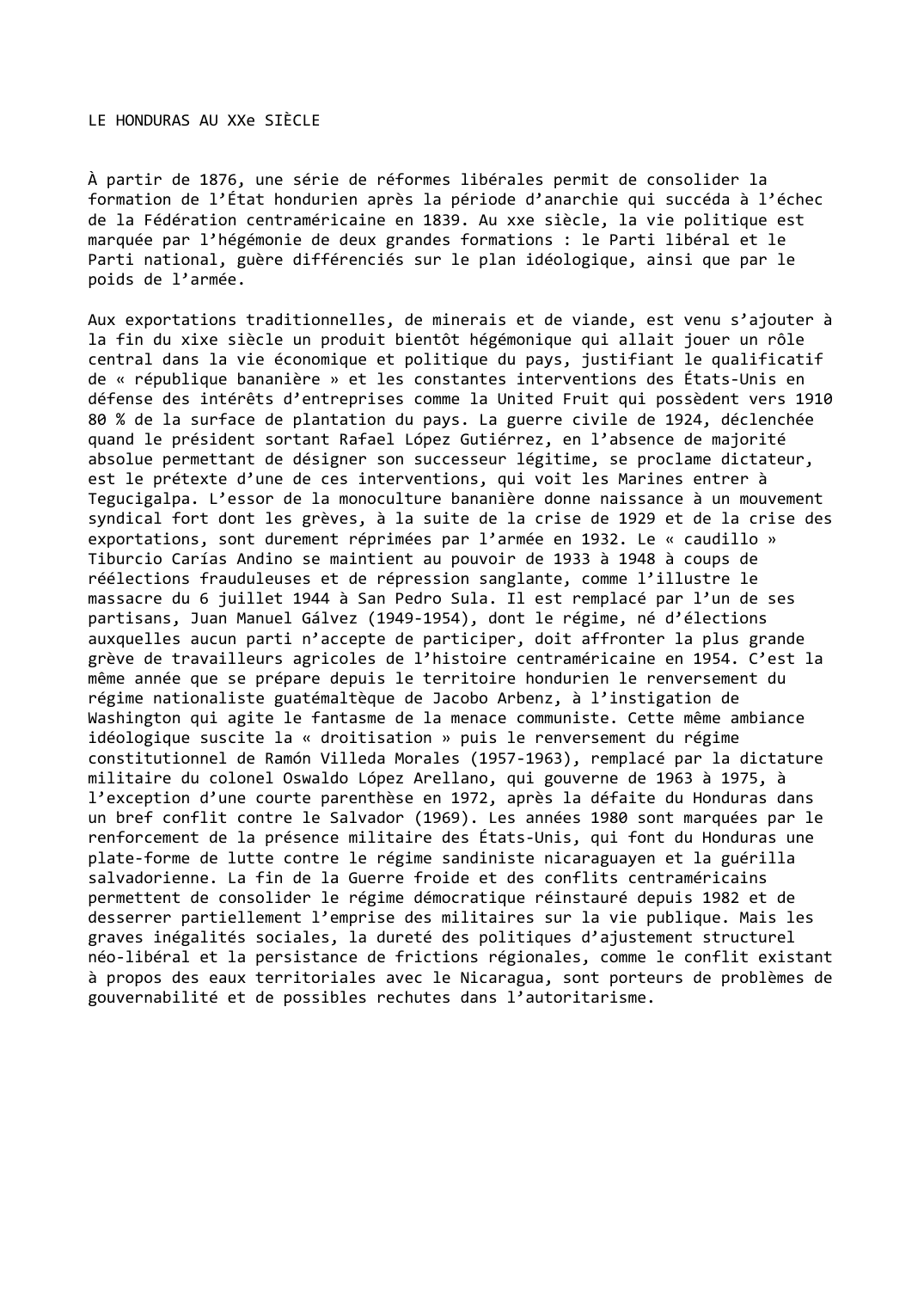 Prévisualisation du document LE HONDURAS AU XXe SIÈCLE