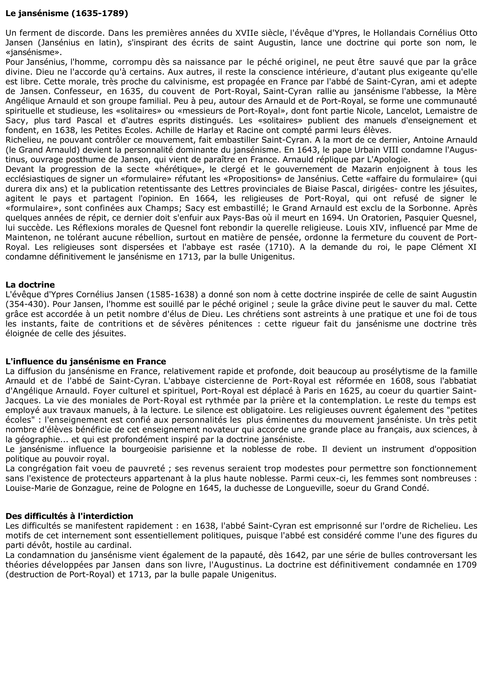 Prévisualisation du document Le jansénisme