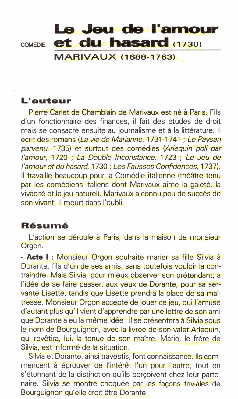 Prévisualisation du document Le Jeu de l'amour et du hasard MARIVAUX (1688-1763)