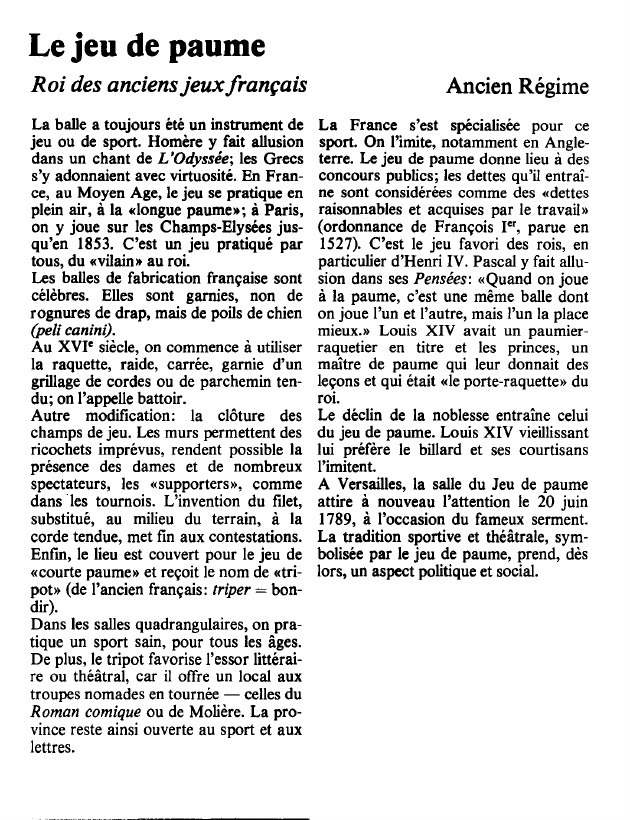 Prévisualisation du document Le jeu de paumeRoi des anciens jeux français.