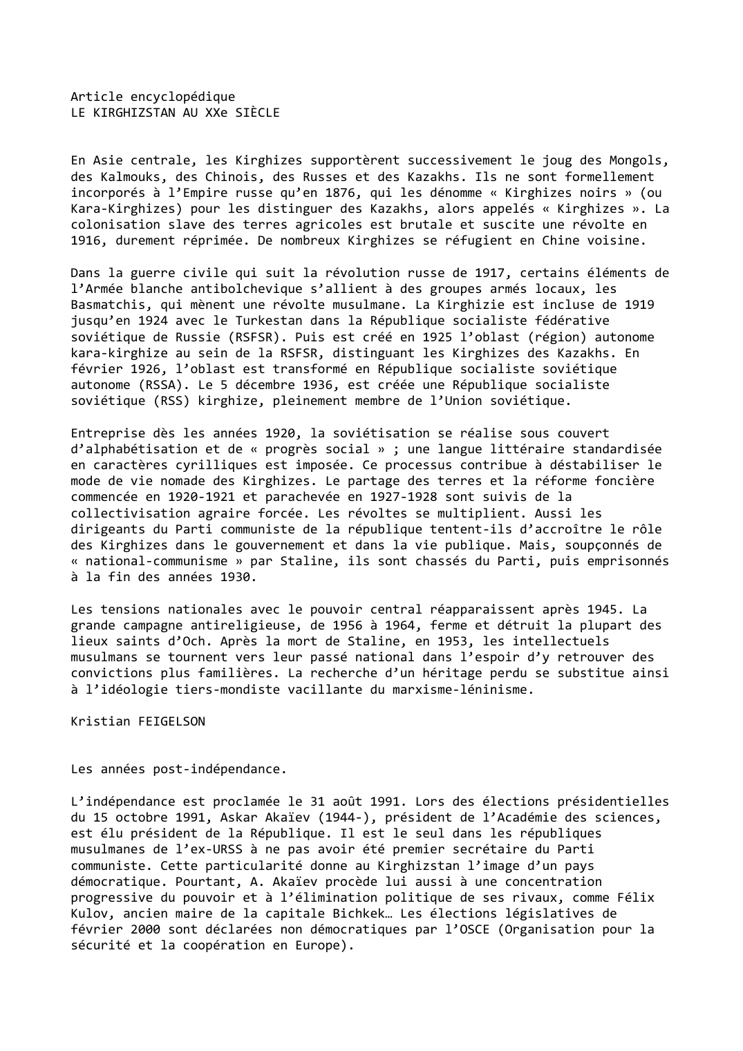 Prévisualisation du document LE KIRGHIZSTAN AU XXe SIÈCLE