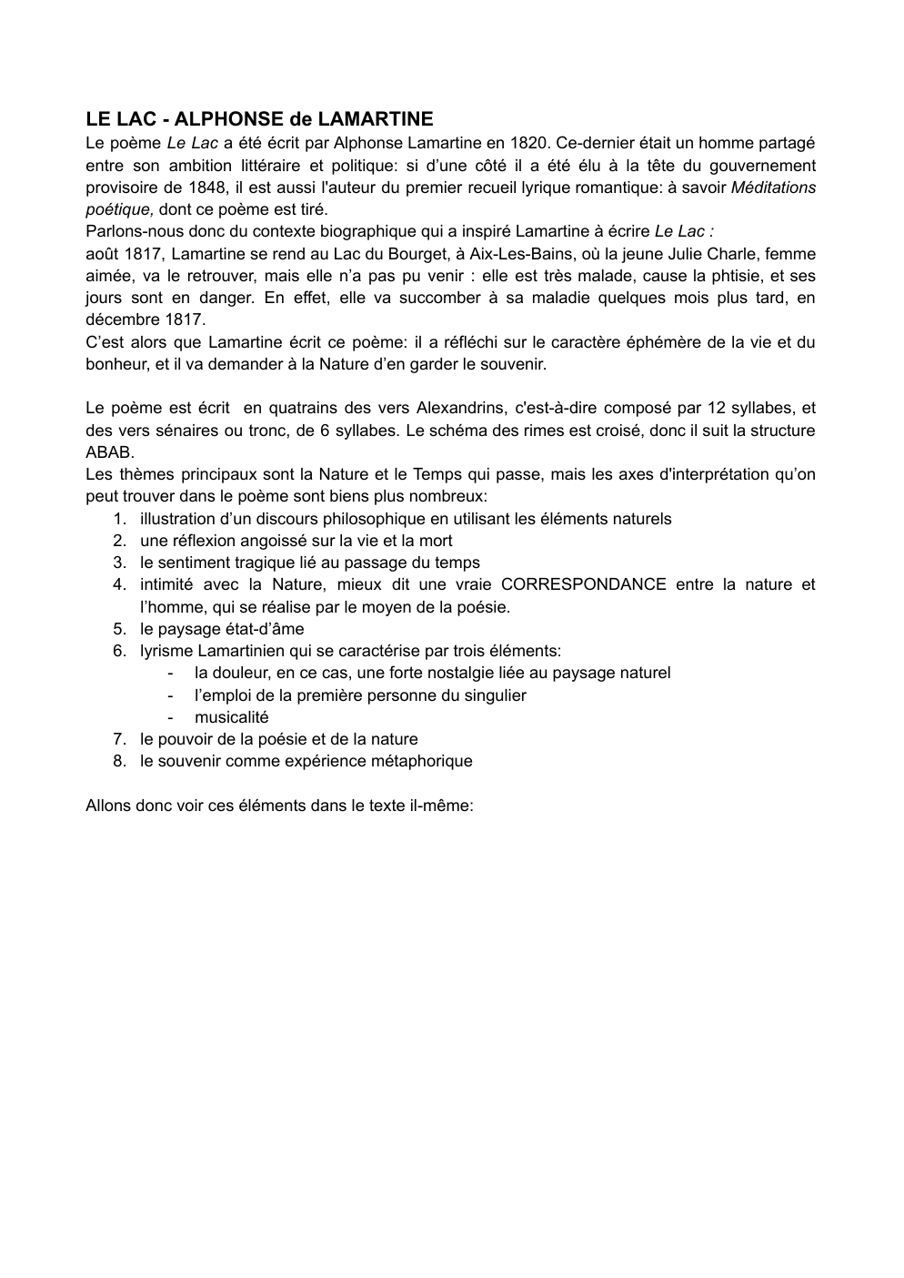 Prévisualisation du document Le lac Lamartine commentaire Bac