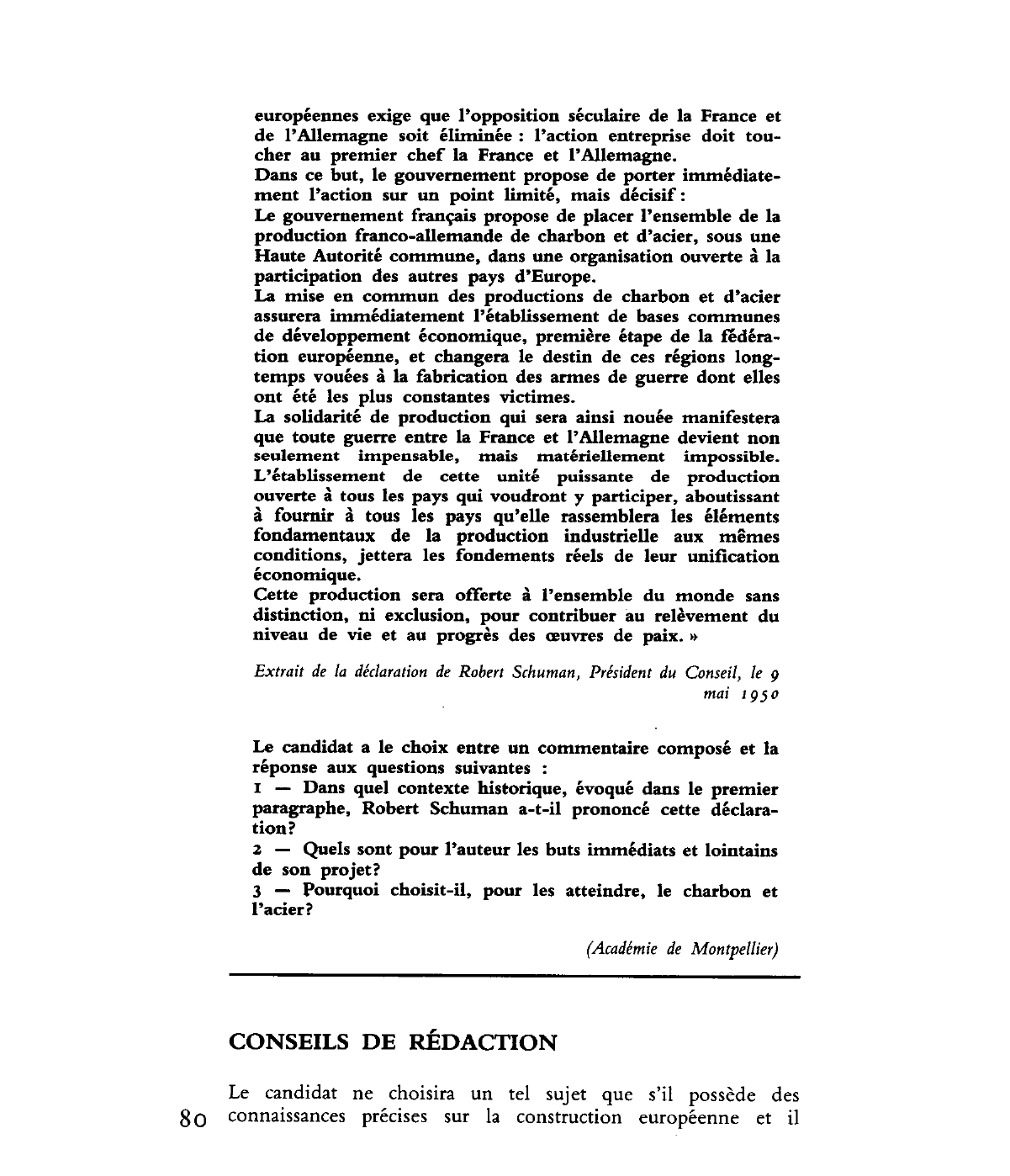 Prévisualisation du document Le lancement de la Communauté Européenne du Charbon et de l' Acier