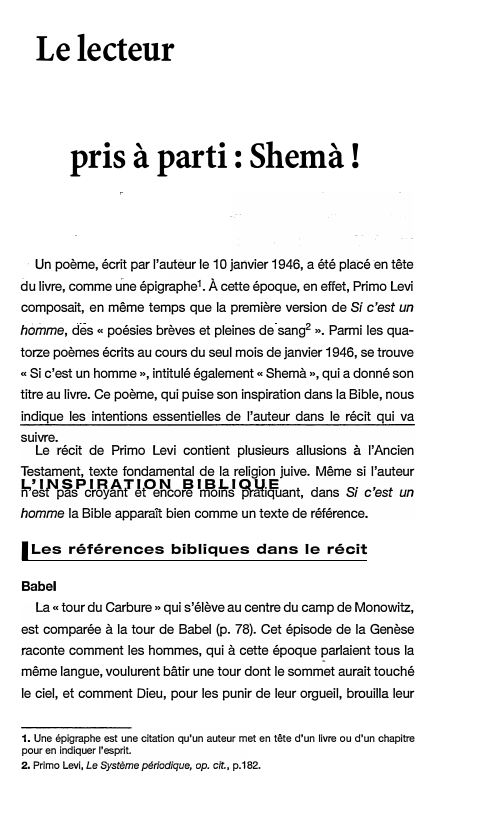 Prévisualisation du document Le lecteur
pris à parti : Shemà !
Un poème, écrit par l'auteur le 10 janvier 1946, a été placé...