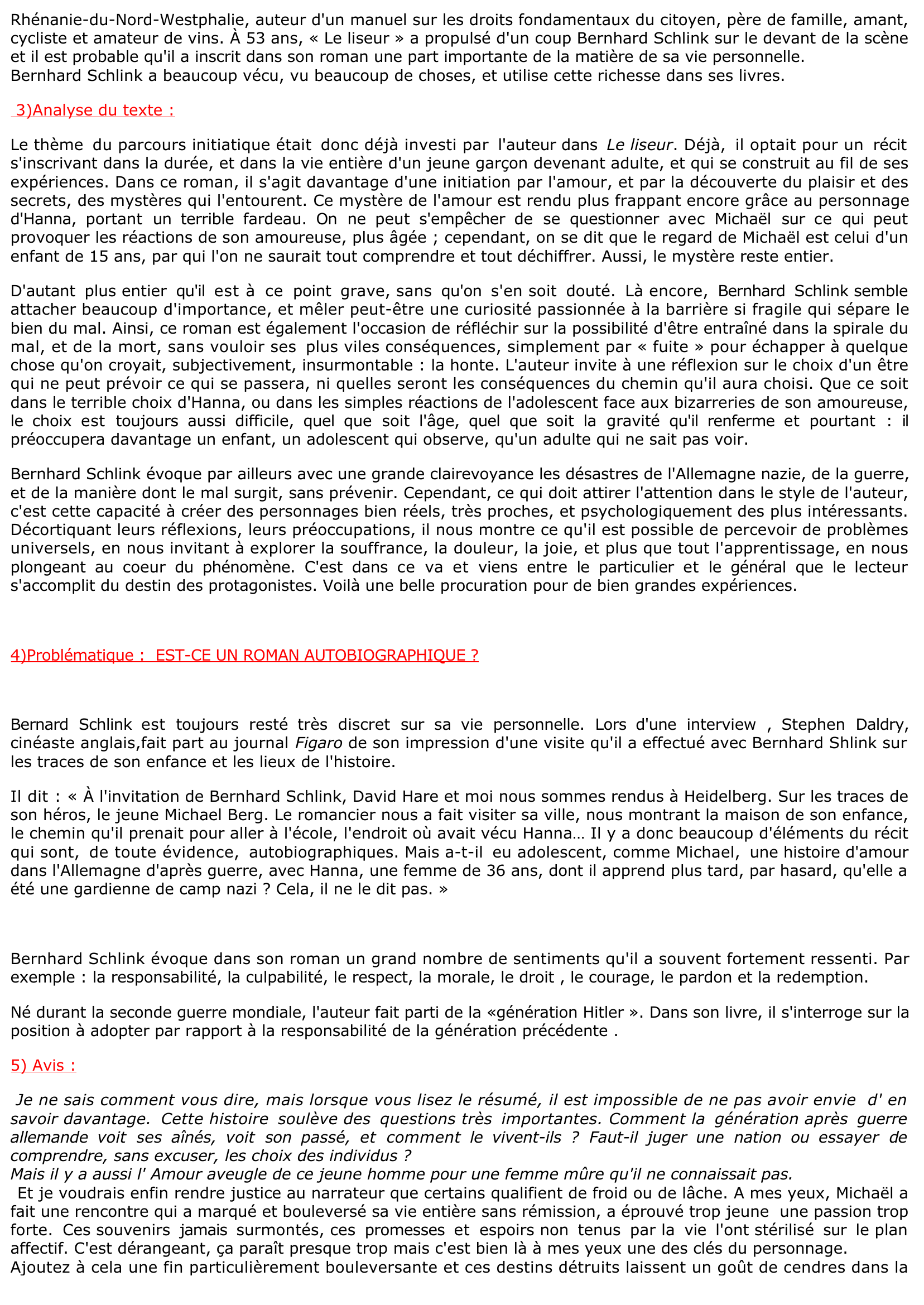 Prévisualisation du document Le Liseur, Bernhard Schlink