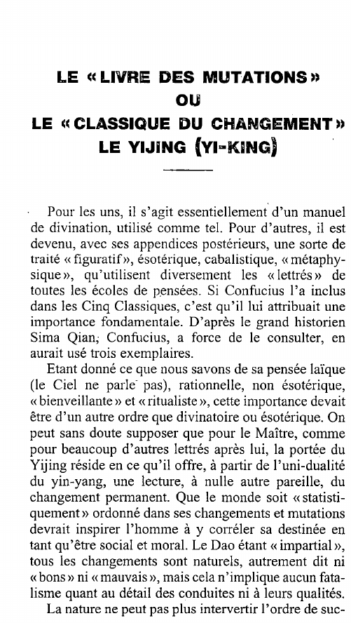 Prévisualisation du document LE « LIVRE DES MUTATIONS »OULE «CLASSIQUE DU CHANGEMENT» LE YIJING (YI-KING)