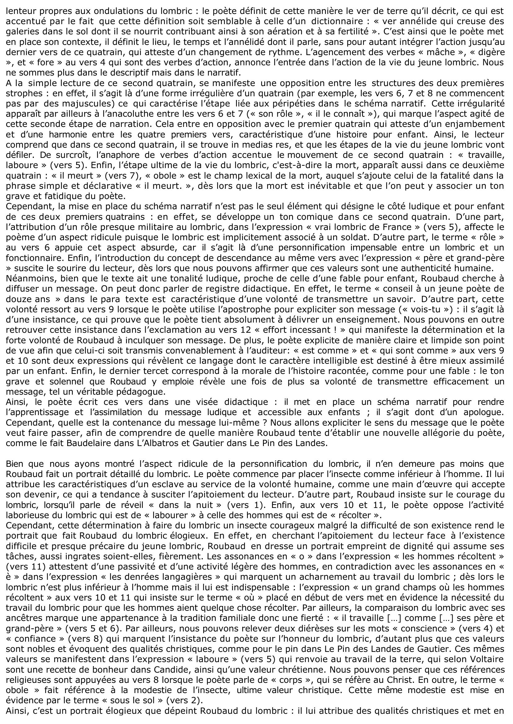 Prévisualisation du document LE LOMBRIC, JACQUES ROUBAUD - COMMENTAIRE COMPOSE DE FRANÇAIS