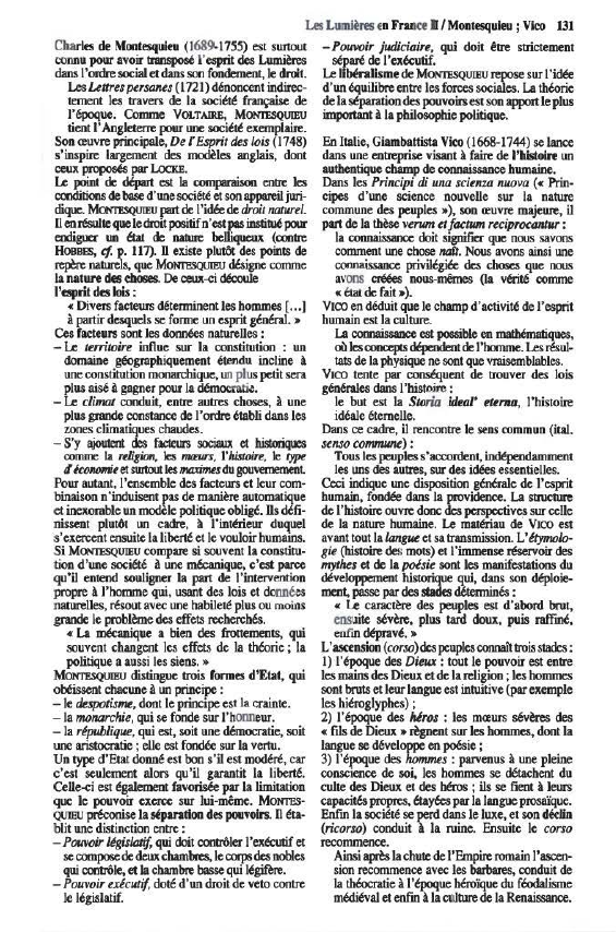 Prévisualisation du document Le! Lumières ED Fr1111tt n / Montesquieu ; Vico 131
Charles de Mootesquieu (1689-1755) est sUl10llt -PouW>ir judiciaire, qui doit...