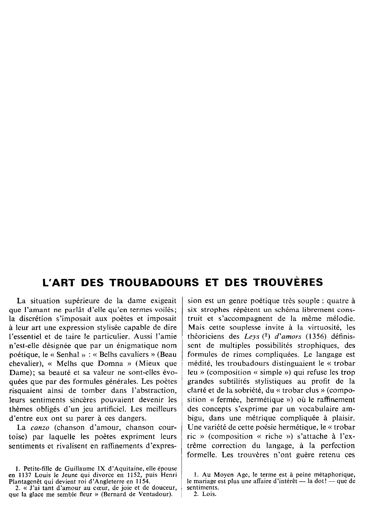 Prévisualisation du document LE LYRISME AU MOYEN AGE — Les troubadours et les trouvères (XIIe-XIIIe siècles).
