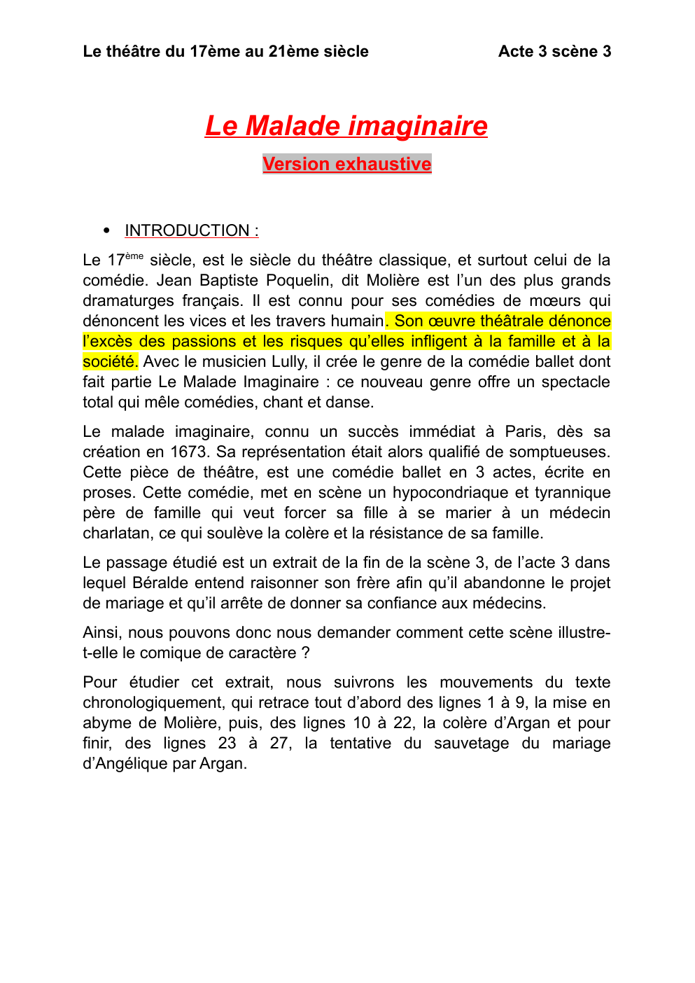 Prévisualisation du document Le Malade imaginaire, Acte 3 scène 3
