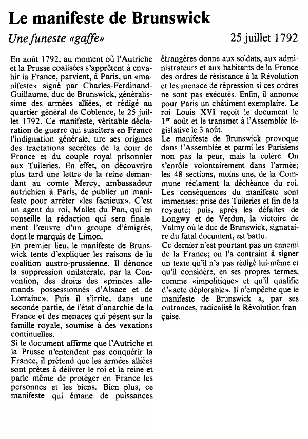 Prévisualisation du document Le manifeste de BrunswickUne funeste «gaffe».